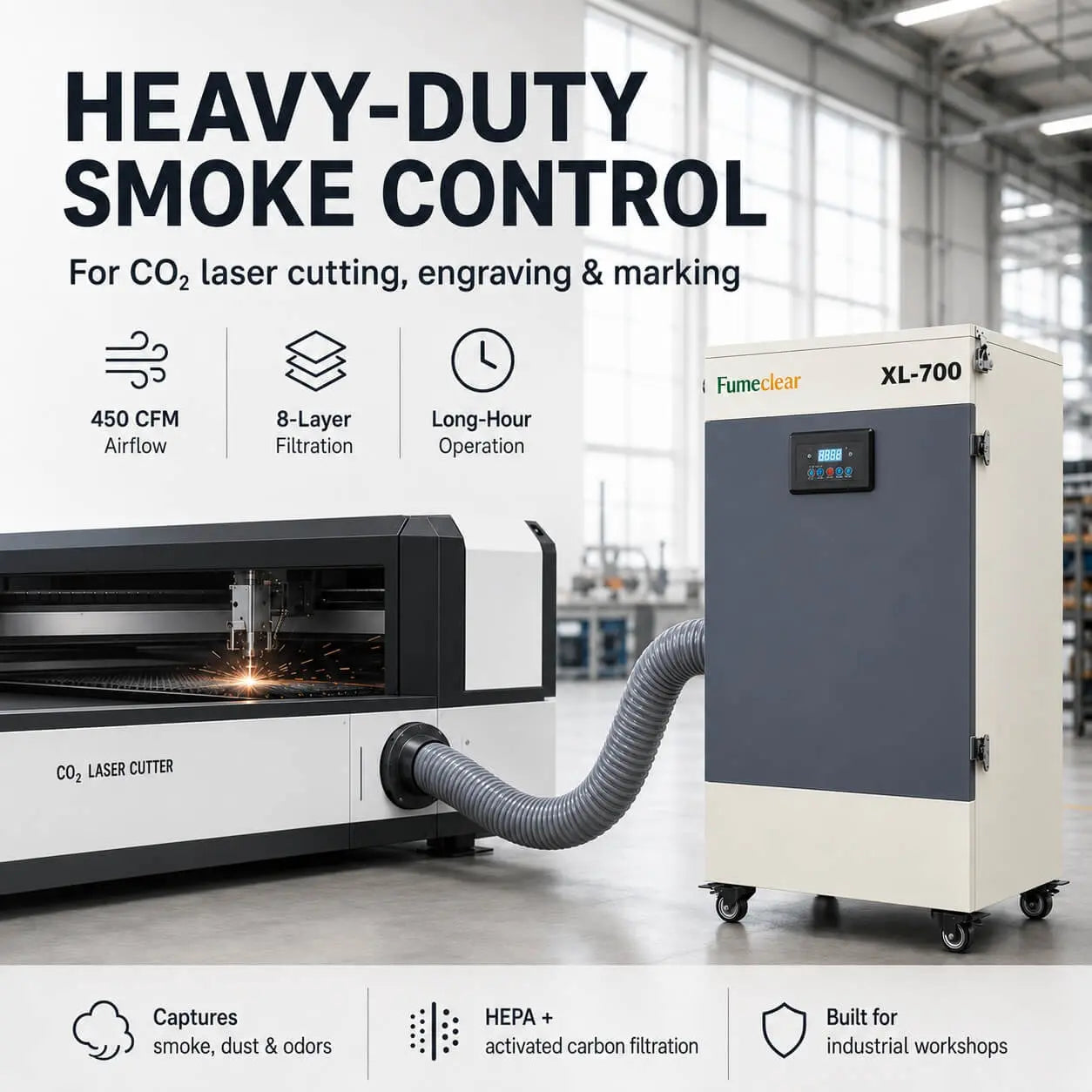Industrial Laser Fume Extractor XL-700 for Heavy Smoke & VOCs