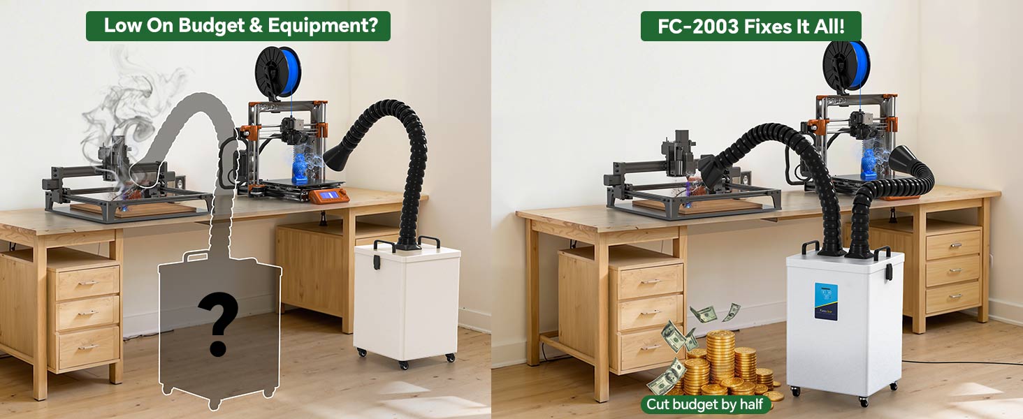 Fumeclear FC-2003 high-precision flow monitoring system with 0.07-second clog alert to protect motor and extend filter life