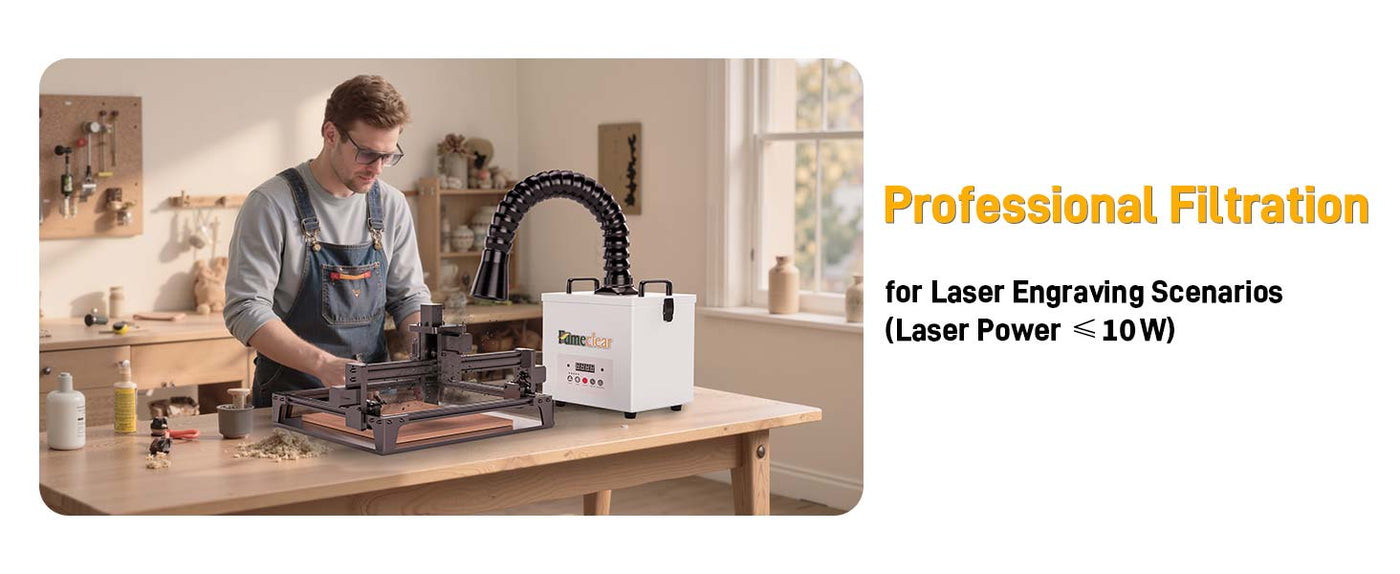 fumeclear fc-100a with remote control is professional at filtration for laser engraving.