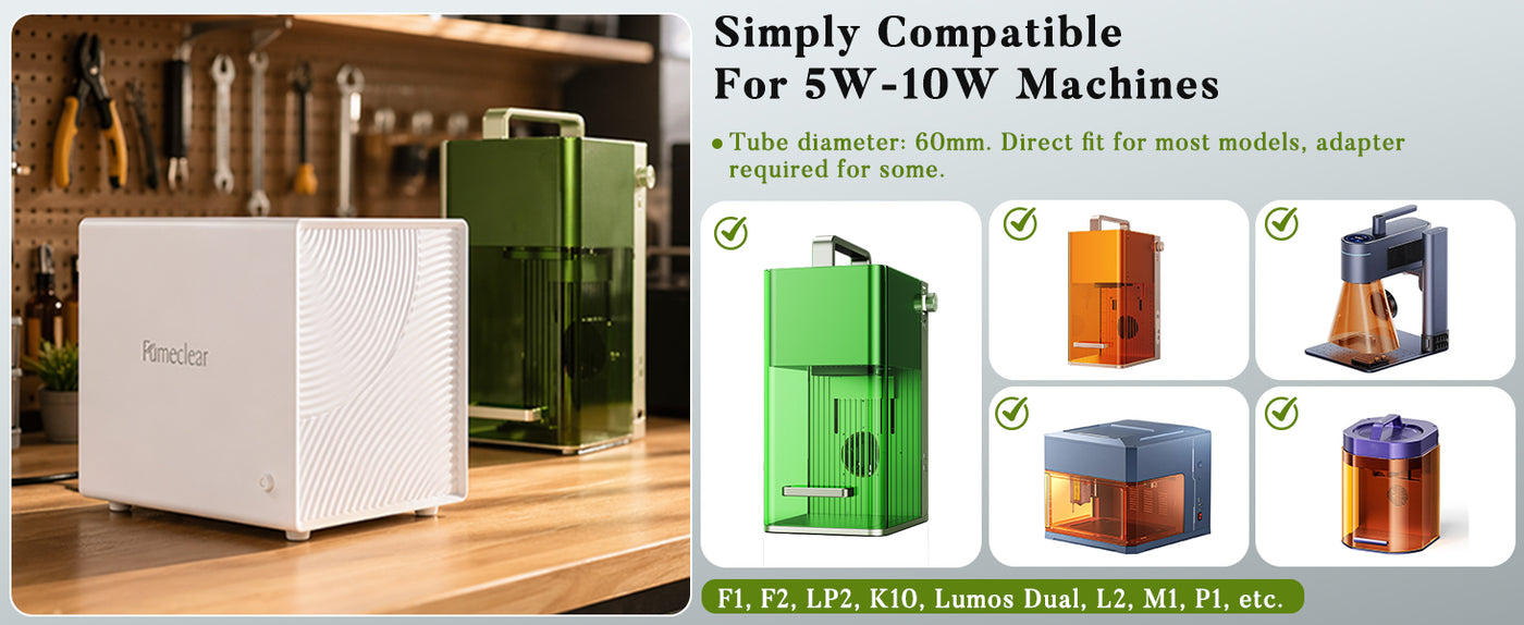 Fumeclear FC-2001X fume extractor compatible with F1, F2, LP2, and K10 devices for efficient smoke and dust removal
