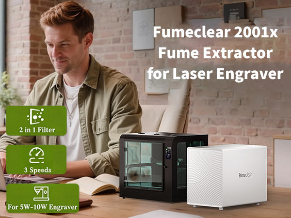 fumeclear 2001x laser fume extractor with 2 in1 filter, 3 speed for 5w-10w laser engraver