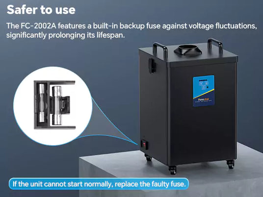 Built-in backup fuse for voltage fluctuations - safer Fumeclear FC-2002A fume extractor