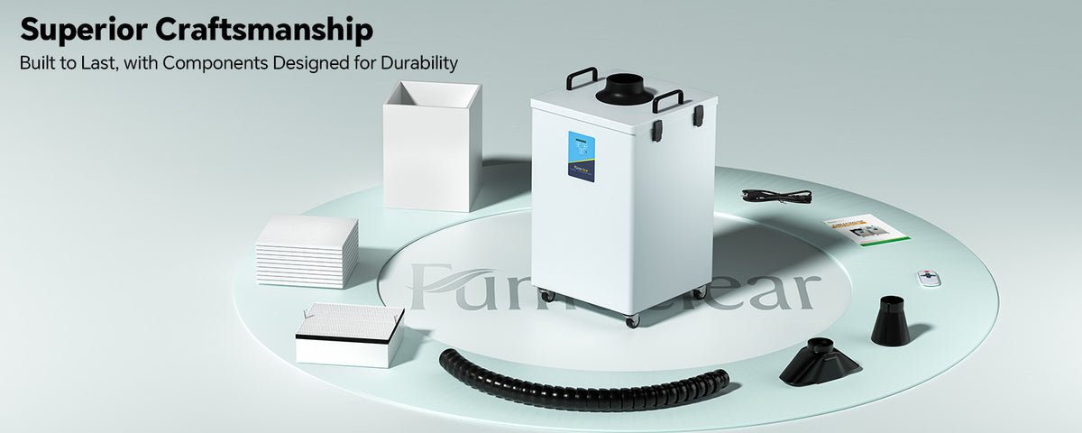Fumeclear FC-2004 fume extractor superior craftsmanship with all durable components and accessories displayed