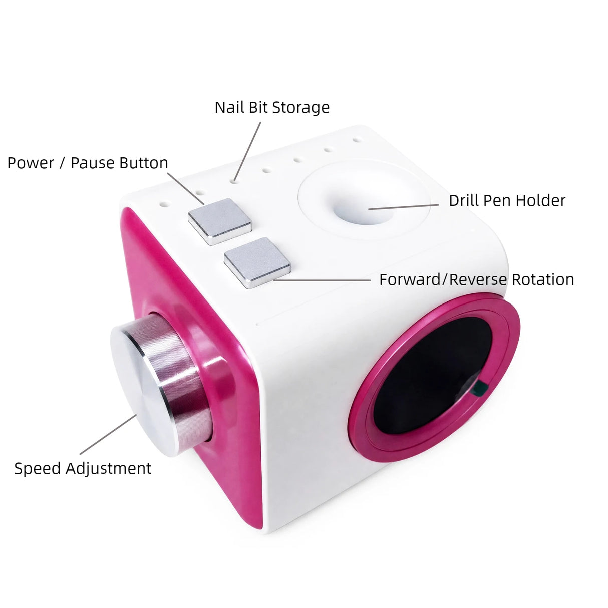 FUMECLEAR Professional Nail Drill - Control Panel with Speed Adjustment Knob, Forward/Reverse Rotation, Power Button and Bit Storage