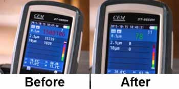 air quality before and after using fumeclear solder fume extractor